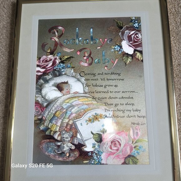Vintage Rockabye Baby Metallic Print 1980's by Wendy Lyn Framed and Matted - Picture 10 of 13